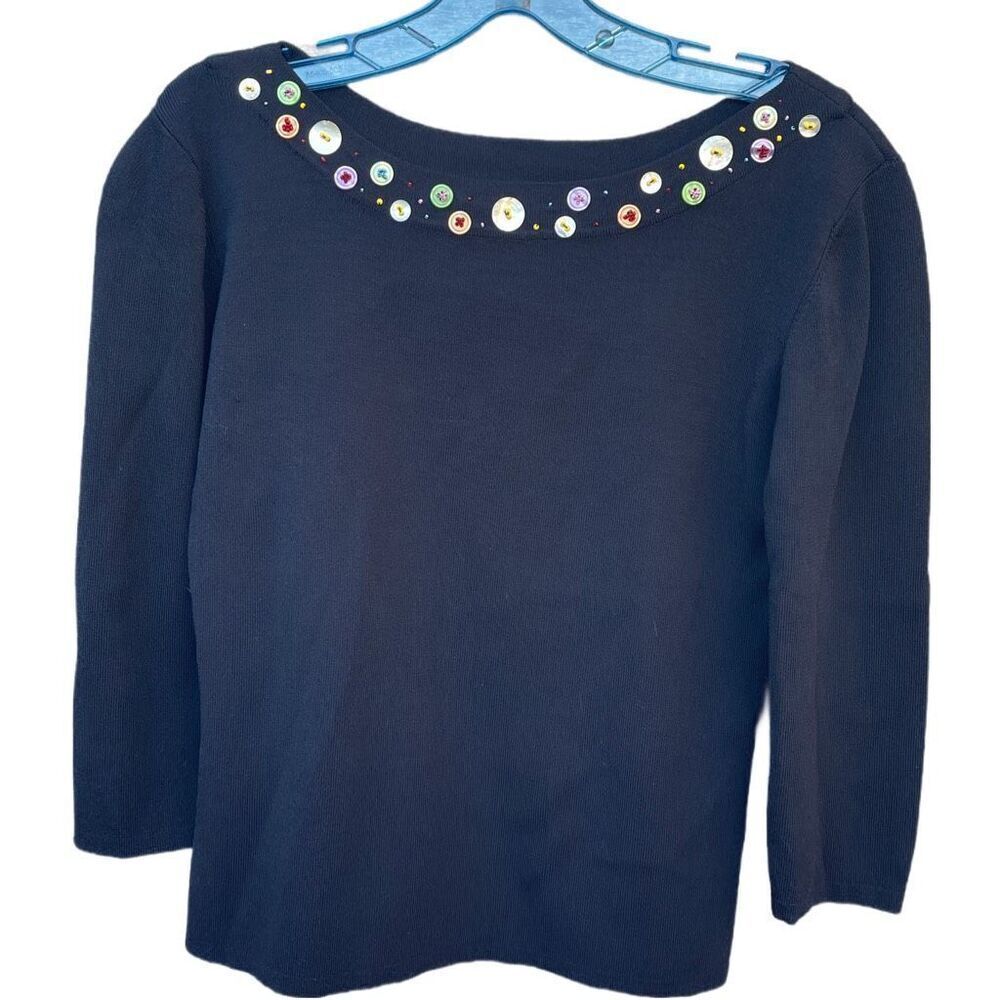 J.A.C. size M button lined scoop neck knit top.